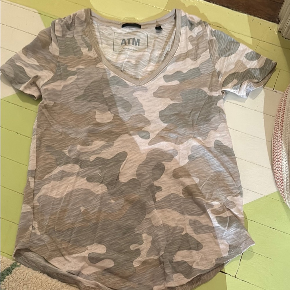 ATM Anthony Thomas Melillo Tan and Brown Fitted Short Sleeve Tee